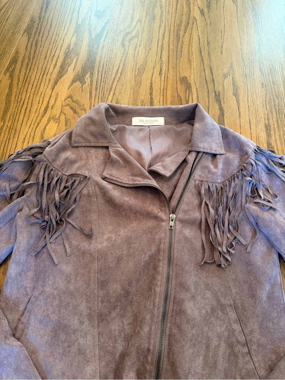 Lavender Suede Fringe Zip Jacket - - Picture 2 of 4